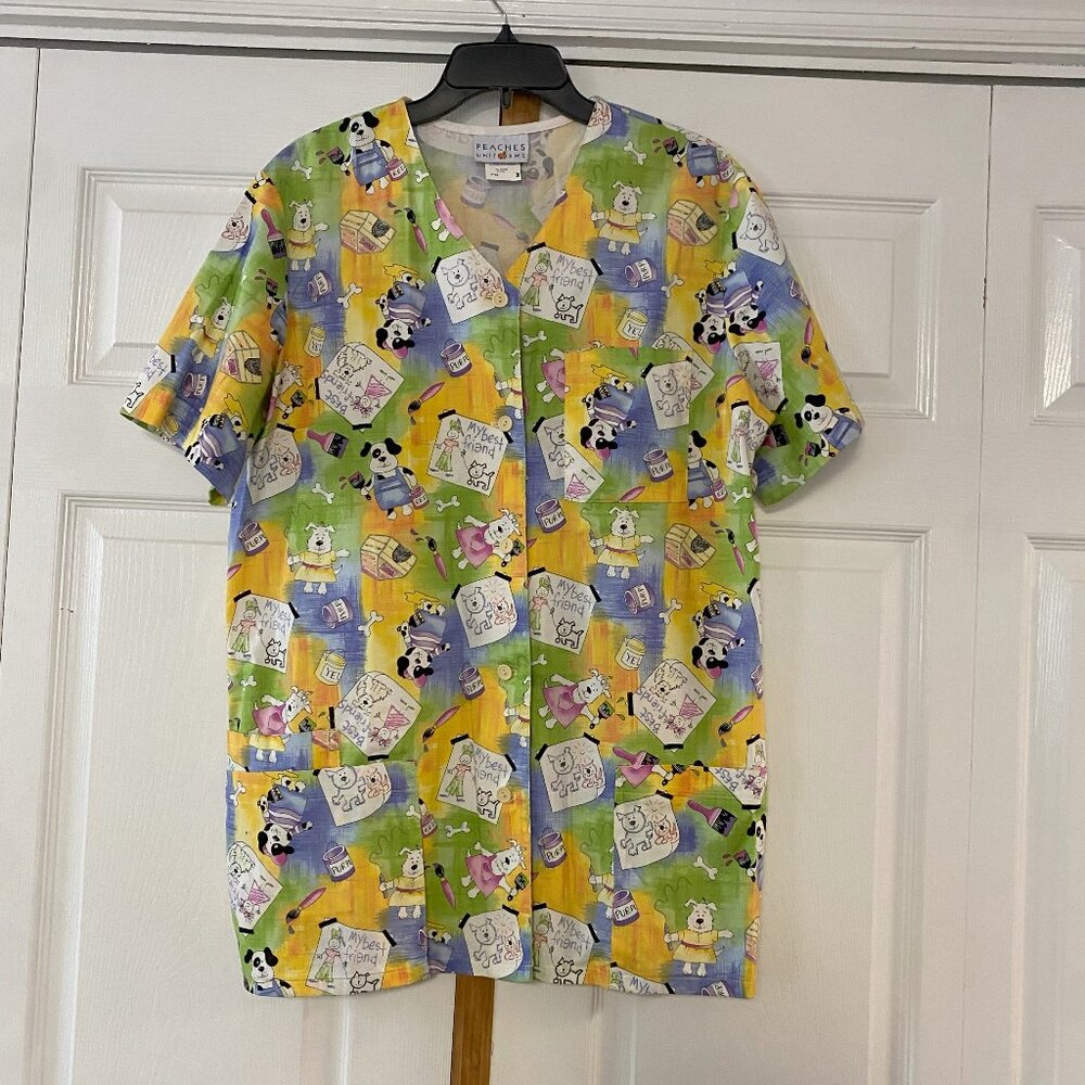 Peaches Uniforms Dog "My Best Friend" Print Scrub Top - Sz Large